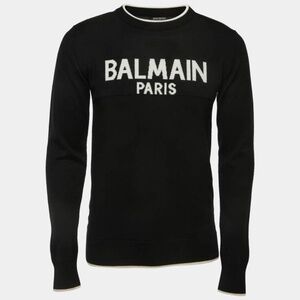 Balmain Black Logo Intarsia Wool Sweater